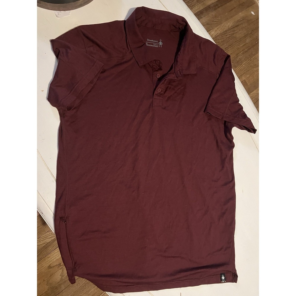 Smartwool Polo Shirt Burgundy Merino Wool Performance Golf Hiking Men's Md
